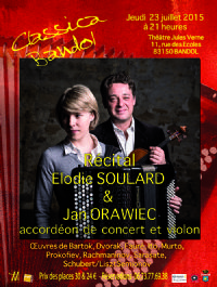 Jan ORAWIEC (violon), Elodie SOULARD (accordéon de concert). Le jeudi 23 juillet 2015 à BANDOL. Var.  21H00